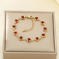 Pulsera dorada de acero inoxidable con gemas rojas de corazón y cierre de langosta - Pulsera de Corazón Rojo (KB204099-SXSJ)
