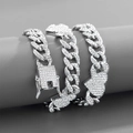 Détail du bracelet gourmette argenté avec pendentif coeur serti de strass brillants - 24 Pouces (60cm) / Argenté