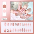 Pink gradient long trapezoid press-on nails with white roses and 3D bow charms - Pink Gradient White Rose Bow Style (ZTD-0054)