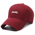 Casquette de baseball en coton bordeaux avec broderie Seattle blanche et visière courbée - Réglable / Rouge