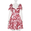 Abito estivo a fiori rossi e bianchi con scollo a cuore e dettagli con fiocco sulle spalline - XS / Rosso