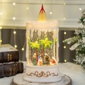 White LED Christmas nativity candle with swirling glitter and golden relief patterns - Nativity Scene / White Gold Base