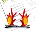 Cute red reindeer antler hair clips with yellow ears and bells for kids' Christmas hair - Red Ears