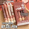 Close-up of 0.5mm ST tip retractable pens with brown gradient and soft sponge grips - Coffee Bear - 4Pcs/Box