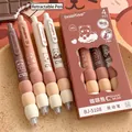 Close-up of 0.5mm ST tip retractable pens with brown gradient and soft sponge grips - Coffee Bear - 4Pcs/Box