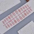 24pcs gradient French almond press-on nails with golden flowers and pearls - Floral and Gold Line Style (WY-048) / 24 Pieces Strip Pack