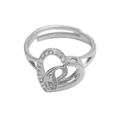 Silver heart shaped ring with cursive letter and sparkling gems in adjustable fit - Initial P (Silver Ring P) / Silver