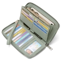 Pale green PU leather RFID blocking long wallet with wristlet and multi-card slots - Green Gray