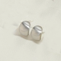 Modern C-shaped silver earrings with a brushed matte finish and minimalist wide curved design - Matte Brushed Bean Shape / Platinum Color