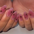 Faux ongles dégradé rose violet avec étoiles dorées et paillettes en forme amande longue - Style Étoile Dégradé Rose-Violet (JP3823)