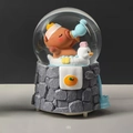 Pink Sakura snow globe featuring a brown bear in a duck tub with stone base - 016 White Duck / Medium 80# LED Light+Music