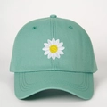 Adjustable light green cotton baseball cap featuring high-quality daisy flower embroidery - One Size / Deep Water Green