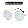 Occhiali da sole ottagonali vintage con montatura in metallo dorato e lenti blu chiaro - Montatura Dorata Lenti Blu