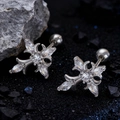 Orecchini a croce gotici in argento con zirconi bianchi e chiusura a vite sferica - Argento e Bianco (12207)