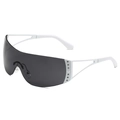 Y2K rimless sports sunglasses in white frame with grey lens and rhinestone star detail - White Frame Gray Lens