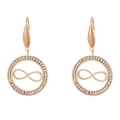Rose gold round earrings with infinity symbol and sparkling rhinestone border - Rose Gold Infinity Style (KE79892-GC)