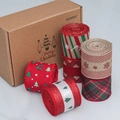 Christmas burlap ribbon set with reindeer and snowflake patterns in a gift box - Customizable Styles