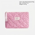Quilted floral makeup bag in rose red octagonal design with white ribbon zipper pull - Octagonal Pouch / Rose Red