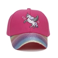 Pink unicorn baseball cap for kids with glitter rainbow brim and detailed embroidery - Pink Rainbow Brim Pegasus