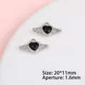 Detail view of heart wings pendants for DIY jewelry making size 20x11mm with 1.6mm hole - Angel Wing Heart / Silver/Black Zirconia