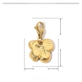 Macro-opname van bloemvormige roestvrijstalen hanger met afmetingen 21x13mm en karabijnsluiting - Gepolijste Bloem (YF053x3)