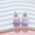 Miniature glass drift bottle pendant with purple liquid and metallic hanging hook - Purple Wish Bottle
