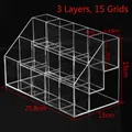Transparent 3-tier acrylic 15-slot holder for organizing pens and cosmetic lipsticks - Integrated Triple Layer Style