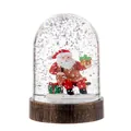 Boule à neige de Noël avec Père Noël, socle en bois rustique et paillettes argentées - Père Noël avec Boîte Cadeau Rempli d'Eau