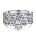 Oval-cut zircon ring set with twisted pave band in 925 sterling silver finish - US Size 5 / Oval Twisted Ring Set Style (TL-309) / White Gold (TL-309)