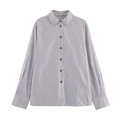 Classic black and white striped long sleeve button-up shirt with a refined turndown collar - XS / Brown Stripe