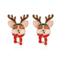 Christmas reindeer stud earrings with festive enamel hat and red scarf in gold finish - Dog Head Stud Earrings with Hat