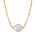 S925 silver beaded necklace in gold finish with a large natural white baroque pearl - Gold Beaded Pearl Pendant(GPN36-14k)