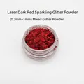 Macro shot of 0.2mm and 1mm mixed red laser nail glitter powder in a clear jar - Laser Red
