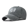 Detail of grey washed cotton baseball cap with vintage finish and printed slogan - Adjustable / Army Green
