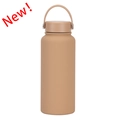 Matte khaki insulated stainless steel water bottle with wide mouth and handle lid - Desert Color