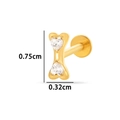 Golden titanium bone-shaped stud with clear heart-shaped crystals and flat back - Bone Shape (T2512-4#) / Gold