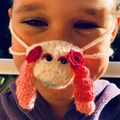 Handmade crochet nose warmer in cream yarn with red flower and decorative charms - Universal Tied Size / Curly Worm