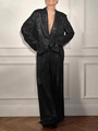 Ensemble tailleur femme à paillettes noires avec blazer col en V et pantalon large - Ensemble Zirconium Noir