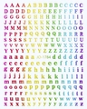 Macro view of 3D rainbow laser alphabet nail stickers showing uppercase and lowercase letters - Rainbow