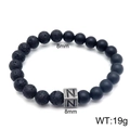 Lava stone bead bracelet featuring a letter N metal charm and 8mm matte beads - Letter N (KB122509-Z) / 8mm