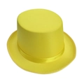 Detail of the bright yellow top hat with a matching satin ribbon on white background - Knitted Fabric - Yellow