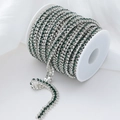 Three-row dark green rhinestone claw chain on white plastic spool for DIY jewelry - 1 Yard/Pack / Silver Base White+Deep Green