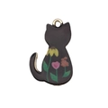 Niedlicher schwarzer Katzenanhänger aus Legierung mit Blumenmuster auf weißem Grund - Schwarze Katze mit Blumen (18948)