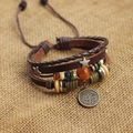 Multilayer leather Sagittarius zodiac bracelet with red agate beads and metal charm - Sagittarius