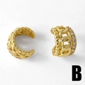Gold-plated C-shaped ear cuff set with twisted texture and zircon chain accents - Chain Twist Style (B)