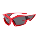 Futuristic red Y2K sunglasses with geometric angular frame and dark tinted lenses - Red Frame Grey Lens