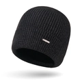 Schwarze Herren-Strickmütze aus Kerngarn mit metallischem DINGHAN-Logo für Winter - Einheitsgröße / Dunkelgrau