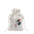 Floral cotton drawstring pouch with colorful cartoon house and tree prints - 13*18cm / White Clouds