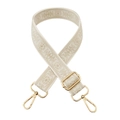 Adjustable beige ethnic style shoulder strap with vintage floral embroidery and gold hooks - Beige on White Base