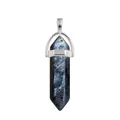 Hexagonal column labradorite pendant with silver metal clasp on white background - Black Flash Stone